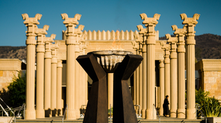 winery entrance with flame lit