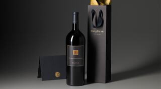 gift bag with bottle of Cabernet