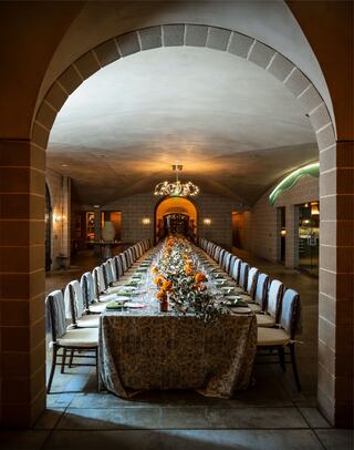decorated table in barrel chai