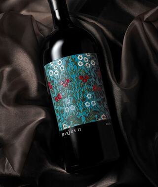 etched bottle of 2018 darius ii on satin textile