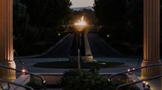 Flame lit in front of winery entrance